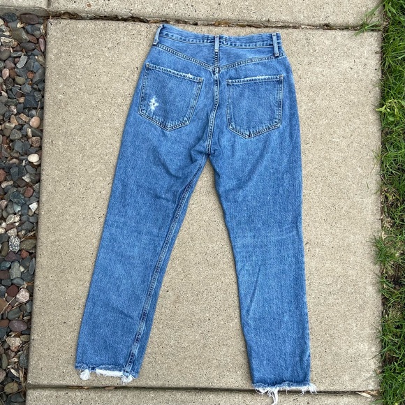 Agolde Los Angeles Riley Crop Straight Distressed Light Blue Denim Jeans - Picture 2 of 11